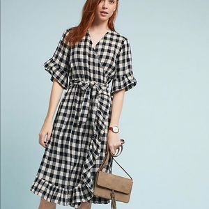 EUC! Anthropologie Gingham Flutter Wrap Dress